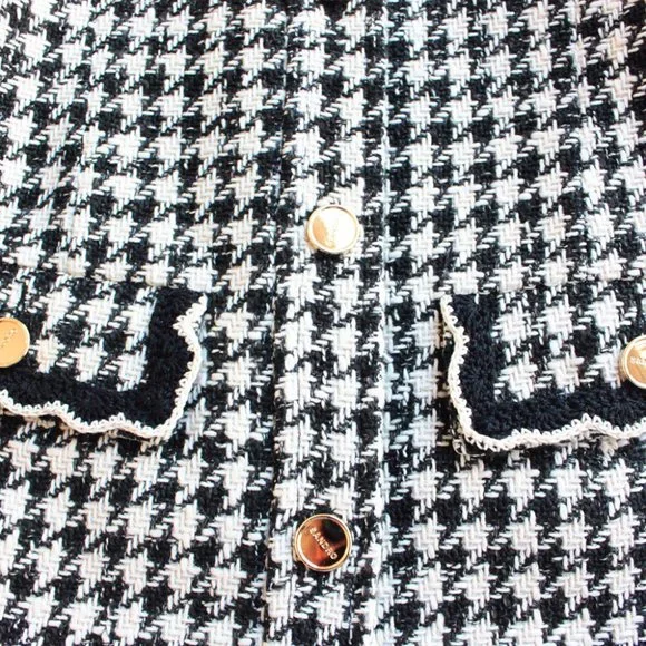 Sandro Houndstooth Tweed Jacket, Black, Size 36 / S - Picture 5 of 11
